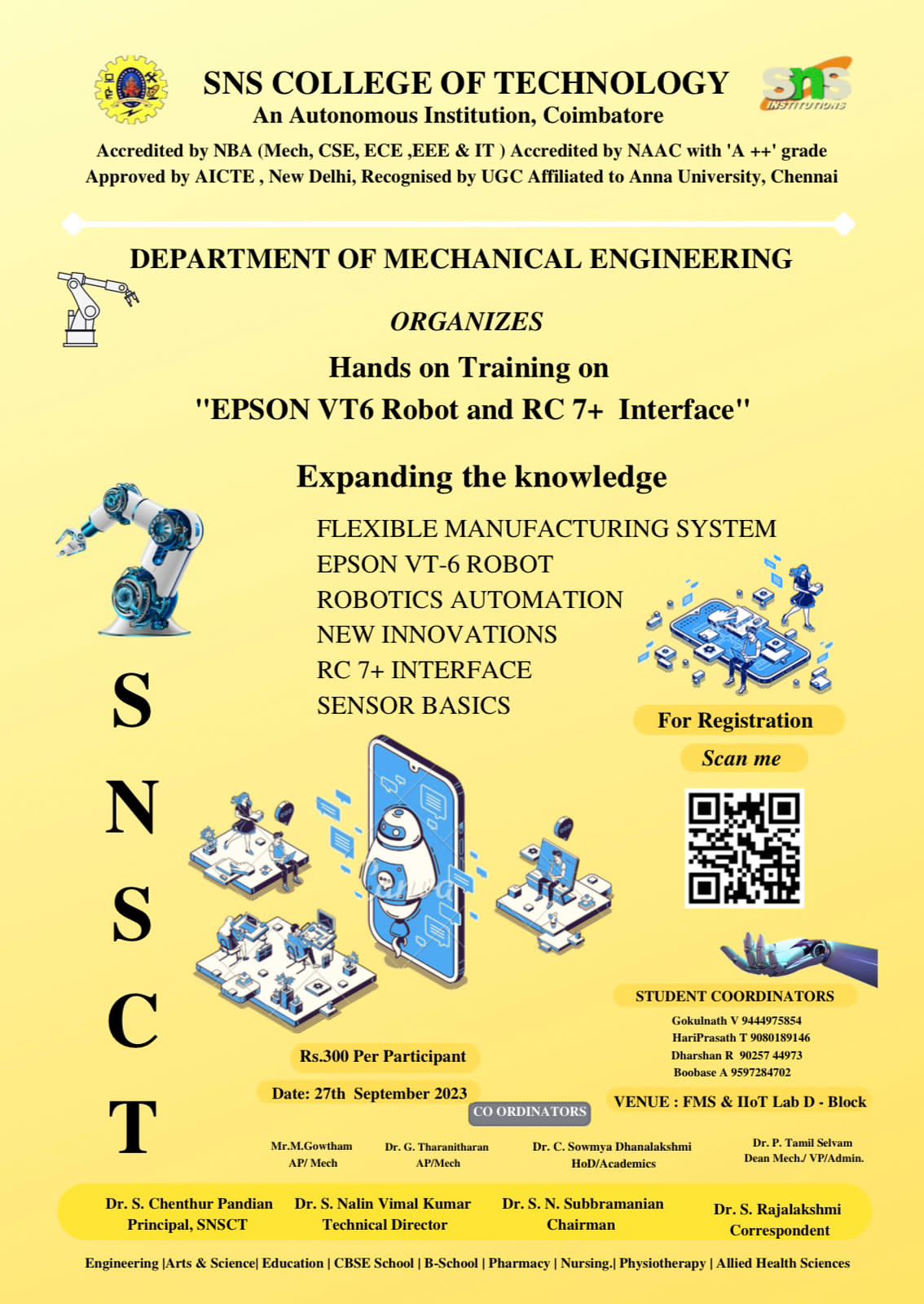 Hands on Training on "EPSON VT6 ROBOT AND RC 7+ INTERFACE" 2023